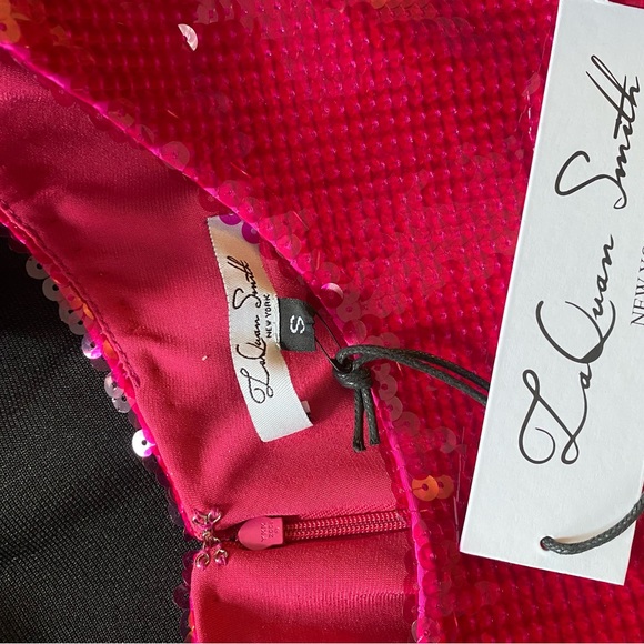 LaQuan Smith Cut Out Gown!  NWT! Fuchsia Embroidered Sequins! - Picture 5 of 5